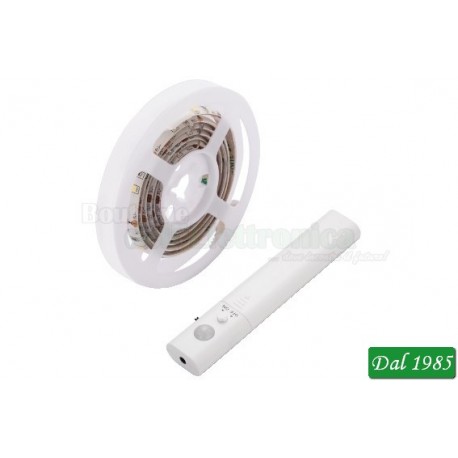 KIT STRISCIA 1 METRO 30 LED SMD 2835 IP65 BATTERIA + PIR 4000°k
