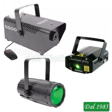 KIT EFFETTI SPECIALI - LED MOONFLOWER CON LASER GRAFICO E MACCHINA PER NEBBIA ARTIFICIALE