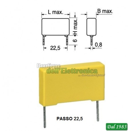 CONDENSATORE POLIESTERE 2000Vcc PASSO 22,5 6.800pf - 0,0068mf - 6,8n