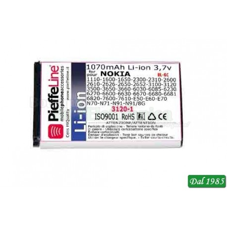 BATTERIA PER NOKIA N 70 3,7 VOLT 1070 MAH A LITIO