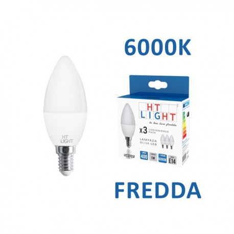 LAMPADA OLIVA LED 230VOLT 5WATT E14 6000K CONFEZIONE 3 PEZZI