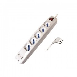 MULTIPRESA 5 POSTI UNIVERSALE + 2 USB 2,1 AMPER SPINA 90° LUNGHEZZA 1,5 METRI