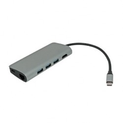 CONVERTITORE USB TYPE-C / LAN CON HUB USB 3.0 3 PORTE + HDMI + CARD READER + PD