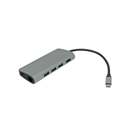 CONVERTITORE USB TYPE-C / LAN CON HUB USB 3.0 3 PORTE + HDMI + CARD READER + PD