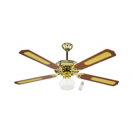 VENTILATORE DA SOFFITTO Ø130CM 4 PALE IN LEGNO E RATTAN CON LUCE E TELECOMANDO