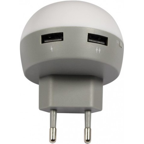 LUCE NOTTURNA A LED + 2 PORTE USB PER CARICA CON INTERRUTTORE ON/OFF 230 VOLT