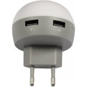 LUCE NOTTURNA A LED + 2 PORTE USB PER CARICA CON INTERRUTTORE ON/OFF 230 VOLT