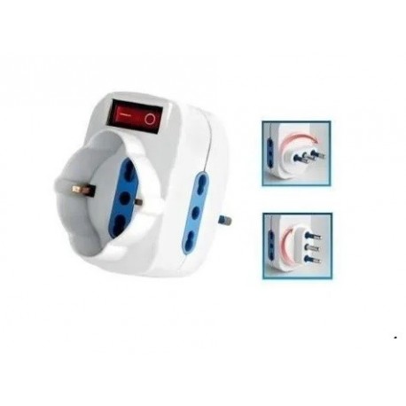 ADATTATORE TRIPLO 16A SCHUKO CON SPINA 16A ROTANTE E INTERRUTTORE