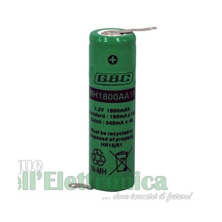BATTERIA RICARICABILE STILO AA 1,2 VOLT 1800MA LAMELLE OPPOSTA DIREZIONE