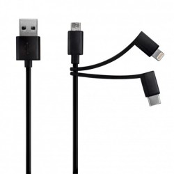 CAVO 3 IN UNO LINGHTNING - MFI USB-C Micro-USB LUNGHEZZA 1 METRO COLORE NERO