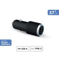 CARICABATTERIA DOPPIO PER AUTO DA 37 WATT (12+25 W) POWER DELIVERY COLORE NERO GARANTITO A VITA