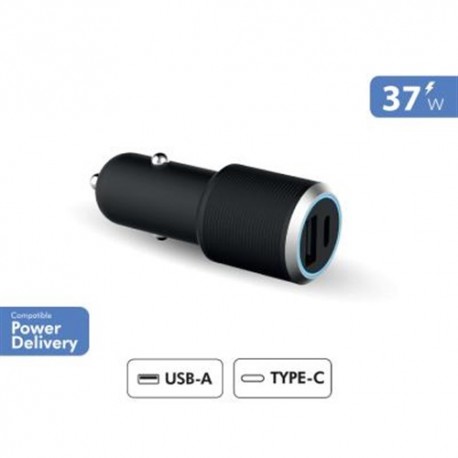 CARICABATTERIA DOPPIO PER AUTO DA 37 WATT (12+25 W) POWER DELIVERY COLORE NERO GARANTITO A VITA