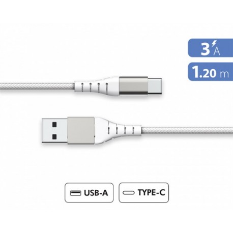 CAVO USB A/USB C RINFORZATO 1,2 M 3 A GARANTITO A VITA BIANCO - 100% PLASTICA RICICLATA FORCE POWER LITE