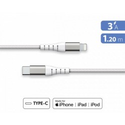 CAVO USB C/LIGHTNING RINFORZATO 1,2 M 3 A GARANTITO A VITA BIANCO - 100% PLASTICA RICICLATA FORCE POWER LITE