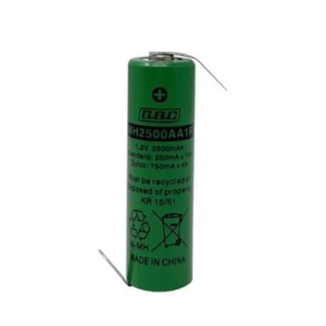 BATTERIA RICARICABILE NI-MH STILO AA 2500MAH GBC CON LAMELLE A SALDARE STESSA DIREZIONE