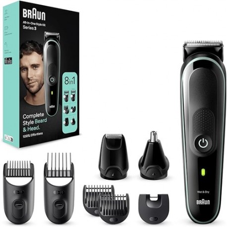 Braun Regolabarba Tagliacapelli Uomo, Rasoio Elettrico Barba e Capelli, 8-In-1