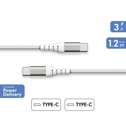 CAVO USB C / USB C RINFORZATO 1,2 METRI 3 AMPER COLORE BIANCO GARANZIA A VITA