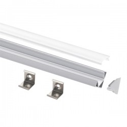 PROFILO PER STRISCE LED IN ALLUMINIO ANGOLARE LARGE + COVER + TAPPI + CLIP GRIGIO AT2027K1