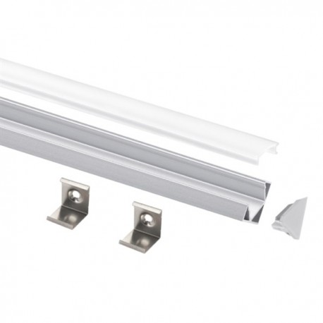 PROFILO PER STRISCE LED IN ALLUMINIO ANGOLARE LARGE + COVER + TAPPI + CLIP GRIGIO AT2027K1