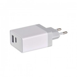CARICATORE DI RETE 5,4 AMPER A CARICA RAPIDA 2 OUT USB-C E USB TIPO A COLORE BIANCO