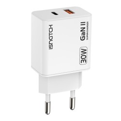 ALIMENTATORE GAN TYPE-C + 1 USB 3 AMPER 30 WATT COLORE BIANCO