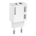 ALIMENTATORE GAN TYPE-C + 1 USB 3 AMPER 30 WATT COLORE BIANCO
