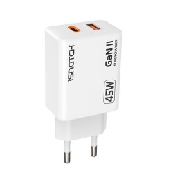 ALIMENTATORE GAN TYPE-C + 1 USB 3 AMPER 45 WATT COLORE BIANCO