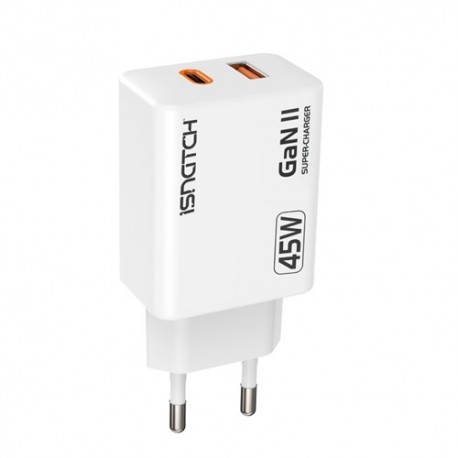 ALIMENTATORE GAN TYPE-C + 1 USB 3 AMPER 45 WATT COLORE BIANCO