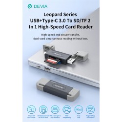 LETTORE DI SCHEDE SD/TF 2 IN 1 AD ALTA VELOCITA\' USB+TypeC 3.0 5Gpb SERIE LEOPAR
