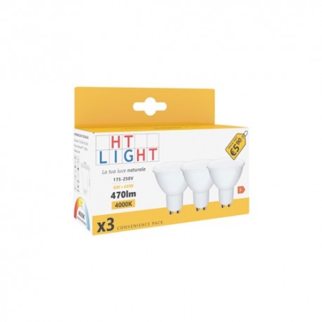FARETTI LED GU10 230 VOLT 6 WATT 470 LM 4000°K CONF 3 PEZZI