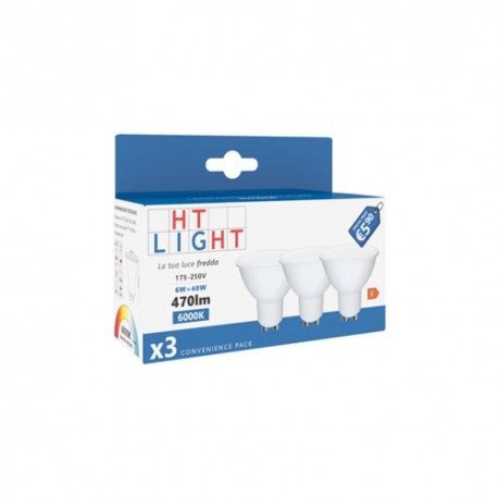 FARETTI LED GU10 230 VOLT 6 WATT 470 LM 6000°K CONF 3 PEZZI FARETTI LED GU10 230 VOLT 6 WATT 470 LM 6000°K CONF 3 PEZZI