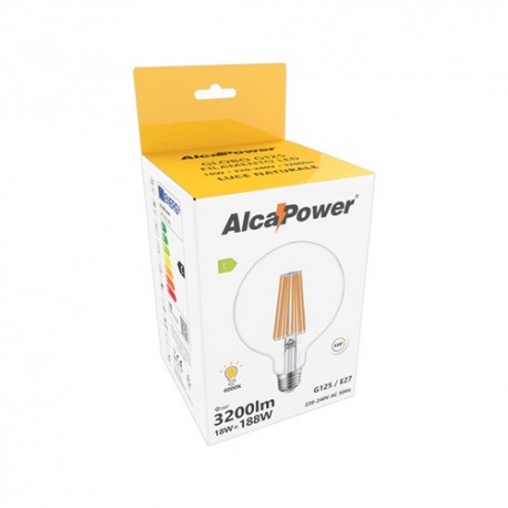 LAMPADA G125 A FILAMENTO VETRO TRASPARENTE LED 230V 18W 3200lm 4000K E27 LAMPADA G125 A FILAMENTO VETRO TRASPARENTE LED 230V 18W 3200lm 4000K E27