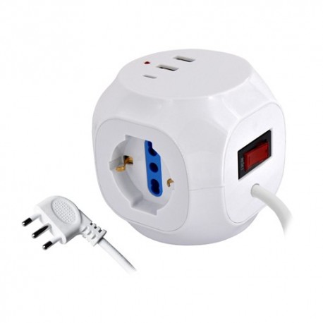 MULTIPRESA A CUBO 3 PRESE UNIVERSALE + 2 USB + 1 USB Type C