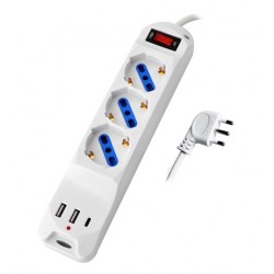 MULTIPRESA CON INTERRUTTORE 3 POSIZIONI SHUCO BIPASSO +2 USB ED 1 USB-C LUNGHEZZA 1,5 METRI