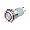 INTERRUTTORE A PULSANTE STABILE ANTIVANDALO 16mm LUMINOSO BLU 12 VOLT