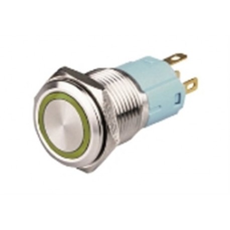 INTERRUTTORE A PULSANTE STABILE ANTIVANDALO 16mm LUMINOSO GIALLO 12 VOLT