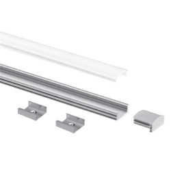 PROFILO IN ALLUMINIO DA SUPERFICIE + COVER + TAPPI + CLIP GRIGIO PER STRISCE LED AT2004K1