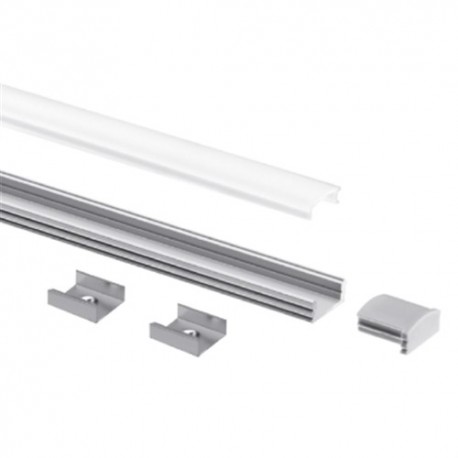 PROFILO IN ALLUMINIO DA SUPERFICIE + COVER + TAPPI + CLIP GRIGIO PER STRISCE LED AT2004K1