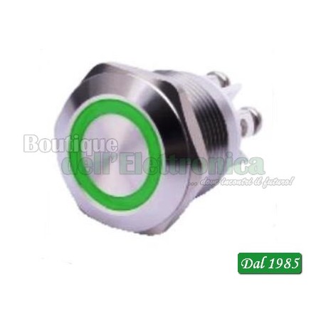 PULSANTE ANTIVANDALO LUMINOSO 19 mm LED VERDE 12V