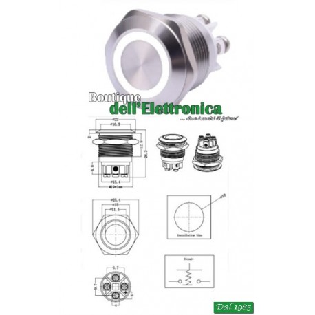 PULSANTE ANTIVANDALO LUMINOSO BIANCO 19 mm 24 VOLT