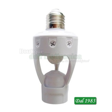 INTERRUTTORE PIR CON ATTACCO E27 220 VOLT 60 WATT REG.8S/5M/LX