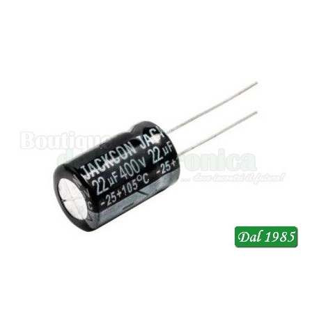 CONDENSATORE ELETTROLITICO 22µF ±20%, 400 V c.c., +105°C VERTICALE