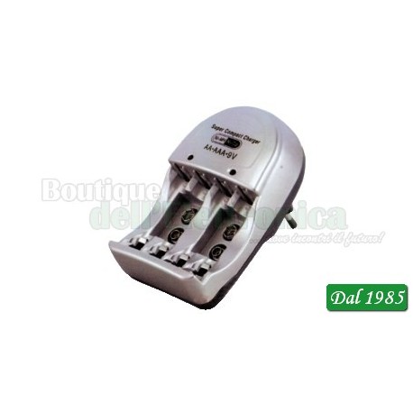 CARICABATTERIE COMPATTO PER AA/AAA/9V NI-MH